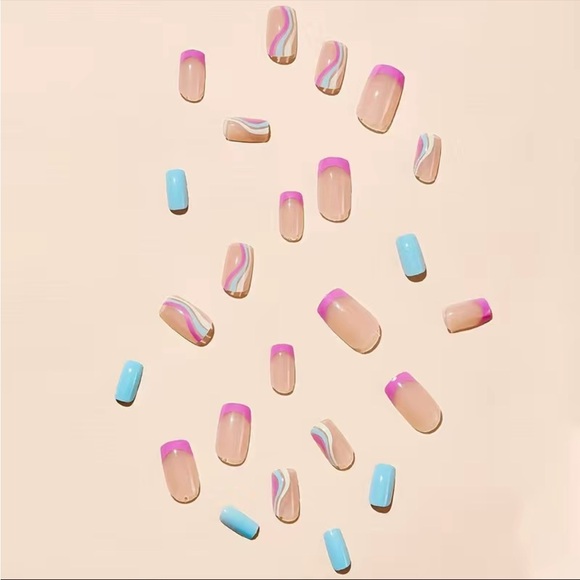 Acrylic Medium Square Tip Pastel French Manicure Rainbow Nails Professional Art - Picture 4 of 7